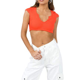 Hulianfu Women Y2k Crop Tops Short Sleeve Baby Tees for Teen Girls Summer Slim Fit Cropped Sweet T-Shirt Streetwear