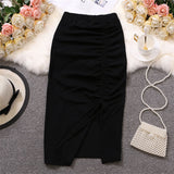 Hulianfu Women Solid Drawstring Sheath Skirts Elastic High Waist Female Fashion Bodycon Irregular Midi Pencil Skirts