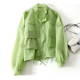Hulianfu 2023 New Summer Korean Sun Protection Clothing Coat Women UV-proof Thin Loose Casual Female Pocket Windbreaker Jacket Tops Lady