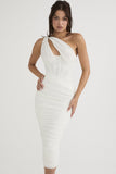 Hulianfu Summer Midi Mesh Dress Bodycon One Shoulder Eveining Night Party Dresse Cut Out Draped Women Birthday Dress Elegant Stretch
