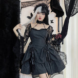 Halter Halloween Cosplay Costumes Gothic Lolita Party Dress White Black Flare Sleeve Fairy Princess Ruffle Cake Kawaii Dresses