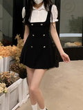 hulianfu hulianfu Sweet Mini Fake Two Dress Puff Sleeve Summer French Elegant Short Party Dress Woman Casual Korea Fashion Vintage Dress Slim