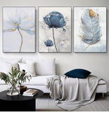 HULIANFU Scandinavian Flower Canvas Art Abstract Painting Print Feather Decoration Picture for Living Room Nordic Home Decor Wall Poster