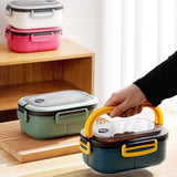 HULIANFU Portable Hermetic Lunch Box 2 Layer Grid Children Student Bento Box with Fork Spoon Leakproof Microwavable Prevent Odor School