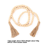 HULIANFU Natural Wood Bead Garland With Jute Rustic Wall Hanging Tassels String Handmade Garland Farmhouse Ornament DIY Home Decoration