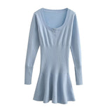 hulianfu Spring Short Dress For Women Casual Buttom Long Sleeve Dresses Mini Pleated Skirt 90s High Street Y2k Dress  New