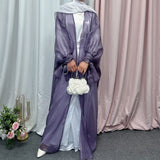 hulianfu Summer Eid Djellaba Abaya Dubai Shiny Soft Puff Sleeves Muslim Dress Silky Abaya Dubai Turkey Muslim Dress Islam Abayas WY800