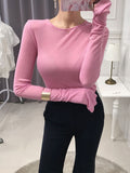 Hulianfu Sexy Shirt Women T-Shirt Long Sleeve Korean Style Slim Basic Elasticity Tshirt Top Womens Clothing T Shirt Femme