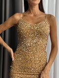 Hulianfu Maxi Long Sequin Dress Sexy Red Glitter Bodycon Wedding Guest Birthday Party Dresses Elegant Occasion Dress for Women
