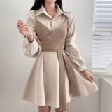 hulianfu Korean Chic Wrap-around Vest Sling Outdoor + Irregular Puff Sleeve Dress Women's Summer Two-piece Set Midi Dress