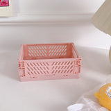 HULIANFU Ins Desktop Plastic Storage Baskets Organizer Box Folding Stackable Toy Storage Basket with Handle Bathroom Storage Box Basket