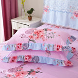 HULIANFU  3pcs set Elegant floral bed skirt skin-friendly cotton lace bedding home decor bedspreads queen pink king size bed cover
