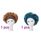 HULIANFU Women Night Sleep Hair Caps Silky Bonnet Satin Double Layer Adjust Head Cover Hat For Curly Springy Hair Styling Accessories