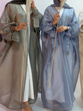 hulianfu Summer Eid Djellaba Abaya Dubai Shiny Soft Puff Sleeves Muslim Dress Silky Abaya Dubai Turkey Muslim Dress Islam Abayas WY800