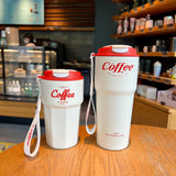 HULIANFU New Fashion 420ml/620ml Double Stainless Steel Coffee Mug Wtih Rope Portable Car Thermos Mug Vacuum Flask Travel Tumbler