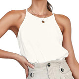 Hulianfu Women Tank And Camis Ladies Halter Neck Top Summer Sexy O Neck Sleeveless Tops Vest Female OL T-shirts Women Pulovers