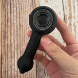 HULIANFU Solid Black Silicone Smoking Pipe With Glass Bowl Tobacco Pipe 4 inch