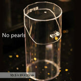 HULIANFU Pearl Cosmetic Brush Holder Transparent Acrylic Cosmetic Brush Container Dustproof Beauty Makeup Tools Organizer Pen Storage Box
