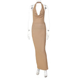 Hulianfu Elegant Gold Sequin Long Party Dresses For Women Sexy Halter Backless Maxi Dress Draped Glitter Luxury Evening Dress