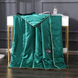 HULIANFU Luxury Emulation Silk Quilted Quilt Queen High End Spring Summer Satin Quilts Mechanical Wash Soft Comfortable Thin Comforter
