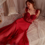 hulianfu Sexy Night Dress Women Lace Sleepwear Mesh Sling Camisole Nightgown Pajamas Sets Party Long Robe Lingerie Set Home Suit Nighty