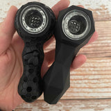 HULIANFU Solid Black Silicone Smoking Pipe With Glass Bowl Tobacco Pipe 4 inch