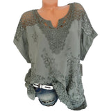 Hulianfu Summer Short Sleeve Womens Blouses And Tops Loose White Lace Patchwork Shirt 5xl 6xl Women Tops shirts Casual Clothes