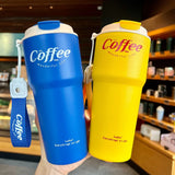 HULIANFU New Fashion 420ml/620ml Double Stainless Steel Coffee Mug Wtih Rope Portable Car Thermos Mug Vacuum Flask Travel Tumbler