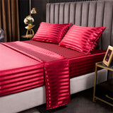 HULIANFU Luxury Jacquard Satin Stripe Silk Bed Sheet Set King Size High End Soft Smooth Queen Fitted Sheets with Elastic Band Bedsheet