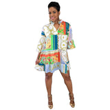 hulianfu Elegant Women Half Flare Sleeve Chain Paisley Loose A-line Dresses for Summer Streetwear Fashion Shirt Style Dress