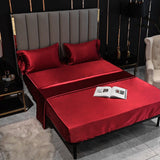 HULIANFU Luxury Bed Sheet Set Satin Silk Fitted Sheet Height 35cm 4pcs Sheet Set Queen King Flat Sheet Set Soild Color Bedding Set