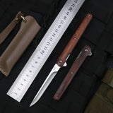 HULIANFU M390 Steel Folding Knife with Holster Wooden Handle Damascus Pattern High Hardness Outdoor Hunting Knife  Camping Survival Tools