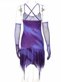 hulianfu hulianfu Sexy Mesh Women Y2K Party Irregular Tie Dye Print Strap Bodycon V Neck Mini Dress Summer  Casual Slim Short Dresses