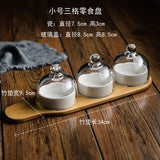 HULIANFU New Ceramic Dessert Bowl Snack Dish Taste Fruit Salad Ice Cream  Pudding Cup With Bamboo Tray Glass Cover Creative Tableware