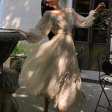 Hulianfu Vintage Korean V-neck Pleated Maxi Dresses for Women Ladies Party Fringed Lace Puff Sleeve Ruffled Lady Dreses Elegant Summer