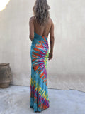 Hulianfu Sexy Backless Halter Print Long Bodycon Dress Women 2023 Summer Boho Holiday V-neck Sleevless Bodycon Dresses For Women Sundress
