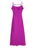 hulianfu Pink Camis Long Dresses Women Satin Cut Out Sleeveless Slip Dress Female Backless Sexy Party Dresses Summer Slit Midi Dress