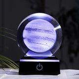 HULIANFU New 80mm K9 Crystal Solar System Planet Globe 3D Laser Engraved Sun System Ball with Touch Switch LED Light Base Astronomy Gifts