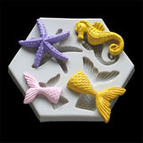 HULIANFU Mermaid Starfish Seahorse Shaped Silicone Mold DIY Fondant Cake Decorating Tool Epoxy Resin Glue Mold Kitchen Baking Accessories