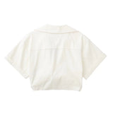 hulianfu Pockets Turn Down Collar Shirt Crop Top Cotton Linen White High Fashion Blusa Mujer Loose Casual Summer Spring Blouse