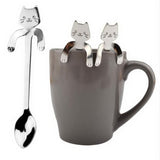 HULIANFU Stainless Steel Coffee Spoon Lovely Cute Cat Shape Teaspoon Dessert Snack Scoop Ice Cream Mini Spoons Tableware Kitchen Tools