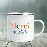 HULIANFU Merci Maître Print Mugs Creative Coffee Cups Drinks Water Milk Tea Cup Enamel Mug School Home Handle Drinkware Best Teacher Gift