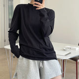 Hulianfu Summer Women's Casual Solid Color Round Neck Long Sleeve Loose T-Shirt