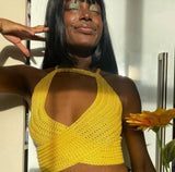 Knitted Crop Top Y2K Backless Strap Tank Tops Sexy Summer Sleeveless Beach Cami V Neck Fashion Angel-wing-like Top