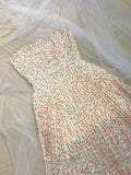 French Style Summer Vintage Floral Pleated Dress Women Spaghetti Strap High Waist Pleated Beach Dress