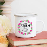 HULIANFU Merci Maîtresse/Atsem Print Coffee Mug Creative Enamel Cups Drinks Water Milk Cup Mug School Home Handle Drinkware Teacher Gifts