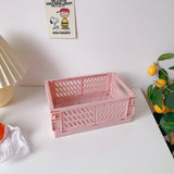 HULIANFU Ins Desktop Plastic Storage Baskets Organizer Box Folding Stackable Toy Storage Basket with Handle Bathroom Storage Box Basket