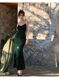 Hulianfu Maxi Long Sequin Dress Sexy Red Glitter Bodycon Wedding Guest Birthday Party Dresses Elegant Occasion Dress for Women