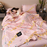 HULIANFU Luxury Summer Quilts Soft Emulation Silk Satin Quilted Quilt Machine Washable Air-conditioning Comforter Bedspread Thin Blanket