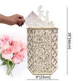 HULIANFU Wedding Card Box Wooden Elegant Cutout Hexagon Design Wedding Box 3D Classic Scene For Wedding Party Decoration